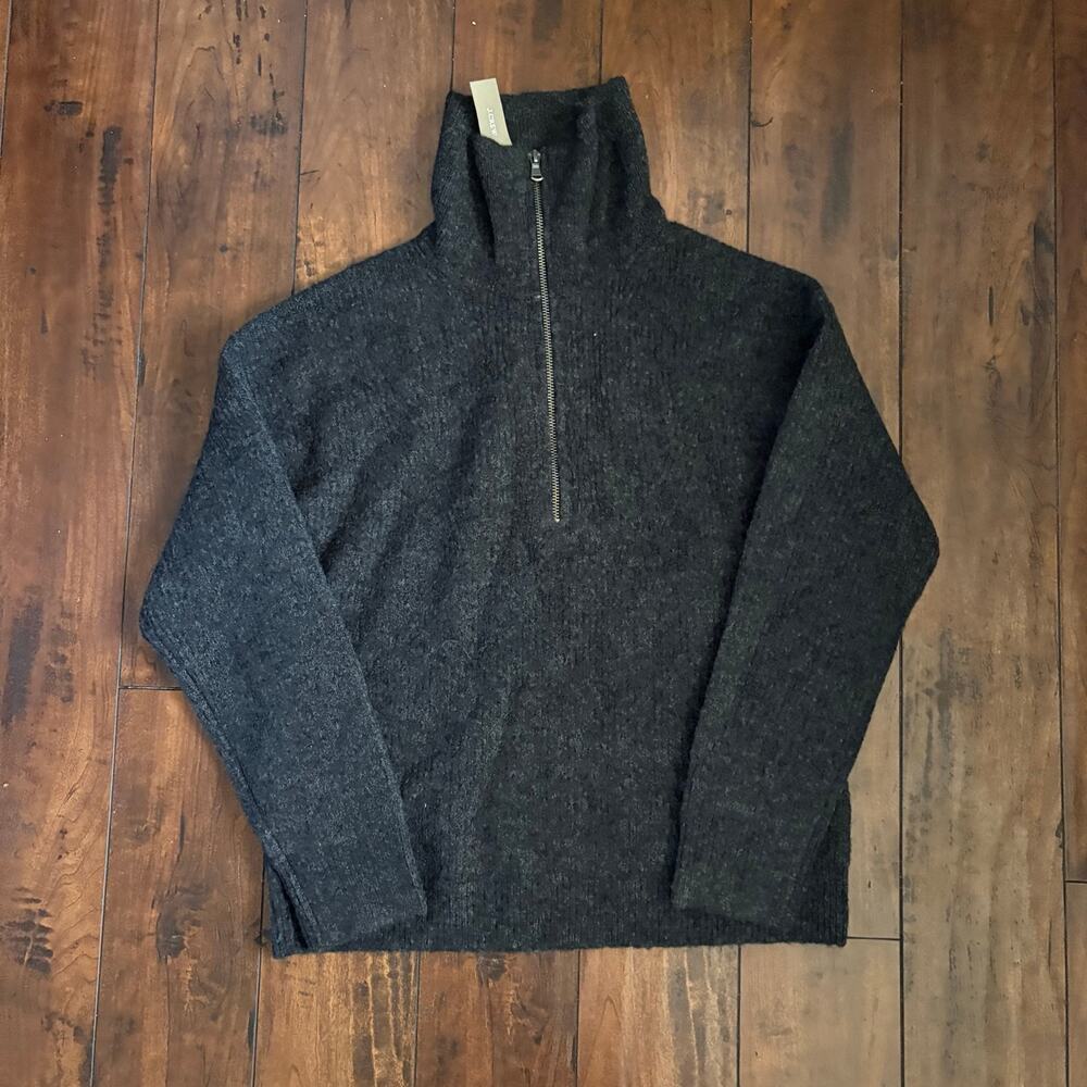 J.Crew Half Zip Sweater Womens S Gray Soft Pullover Merino Wool Alpaca Blend NWT